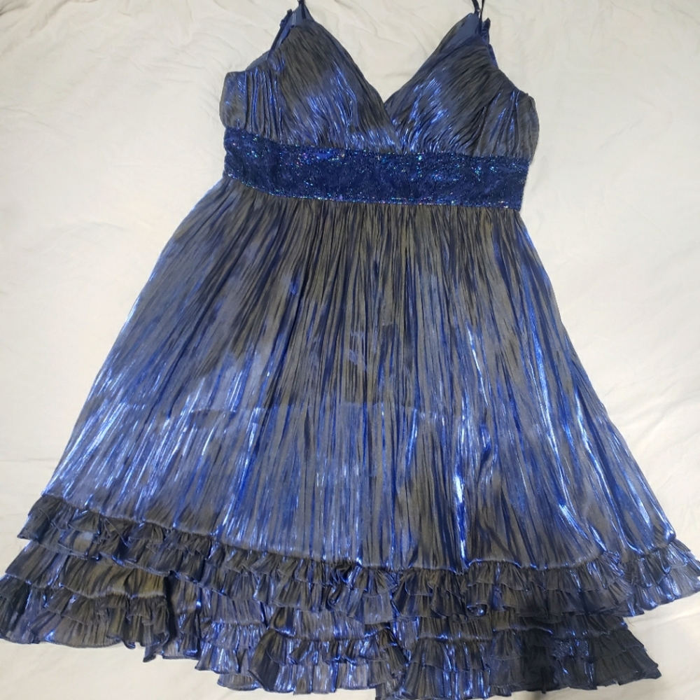 Elegant metallic blue silk dress by OC
